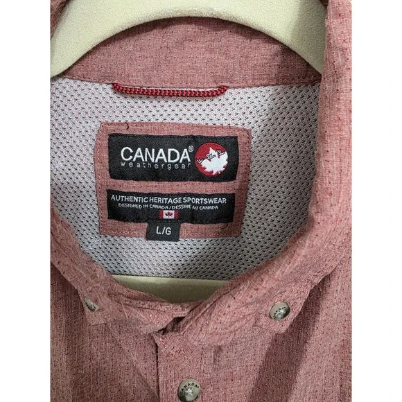 Canada Weather Gear Men's Size L Button Up Short Sleeve Shirt Dusty Rose Nice - Picture 3 of 6